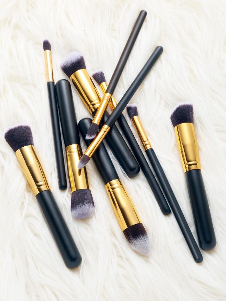 Romwe 10pcs Black Cosmetic Makeup Brush Set