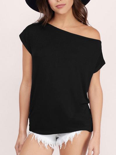 Romwe Off-the-shoulder Black T-shirt