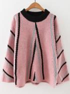 Romwe Pink Striped Crew Neck Side Slit Sweater