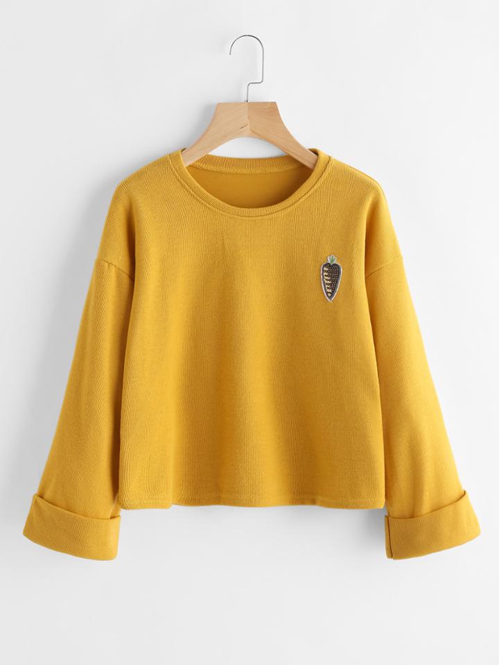 Romwe Rolled Cuff Patch Sweatshirt