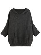 Romwe Black Hooded Knit Sweatshirt