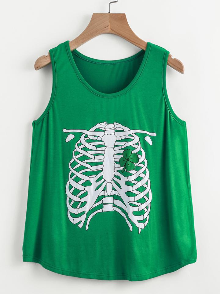 Romwe Skeleton Print Tank Top
