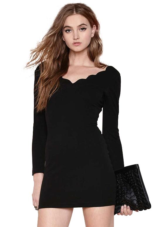Romwe V Neck Scalloped Bodycon Dress