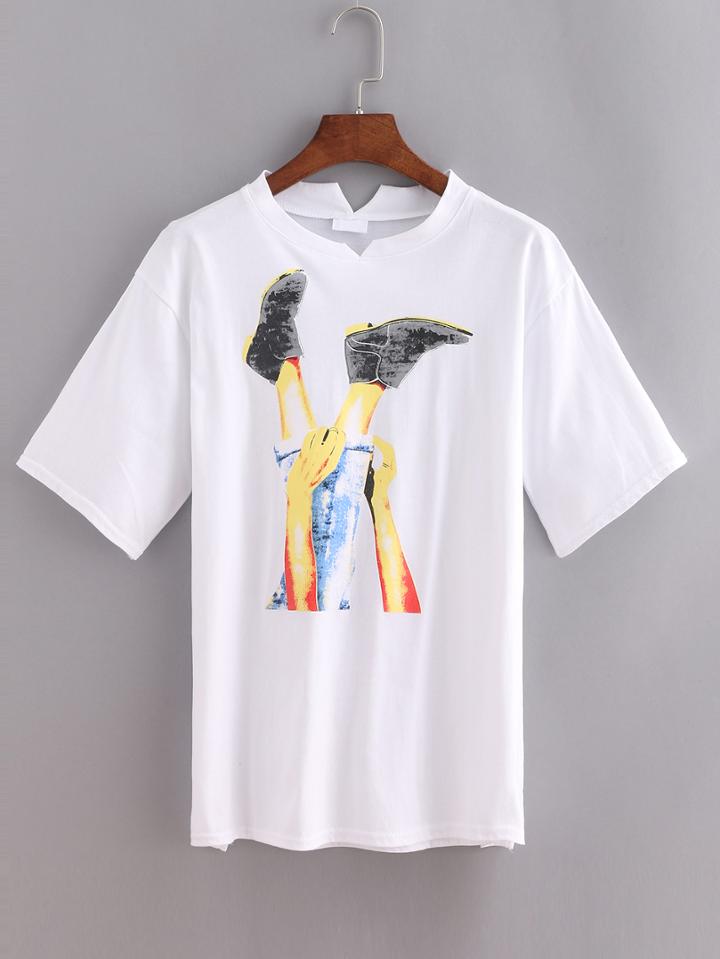 Romwe Legs Print V Cut T-shirt