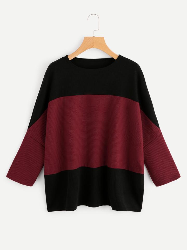 Romwe Bawting Sleeve Color Block T-shirt