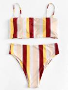 Romwe Striped Adjustable Straps Bikini Set