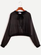 Romwe Black Lace Up Drop Shoulder Crop Sweatshirt