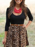 Romwe Scoop Neck Leopard Belt Dress
