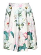 Romwe Floral Pleated Midi Beige Skirt