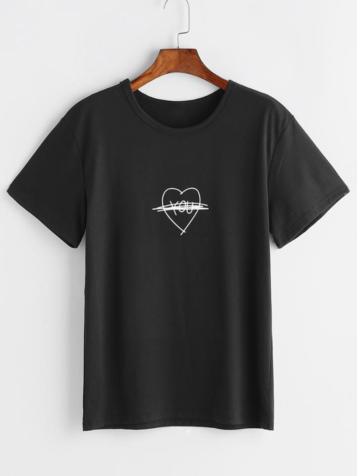 Romwe Black Graffiti Print T-shirt