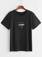 Romwe Black Graffiti Print T-shirt