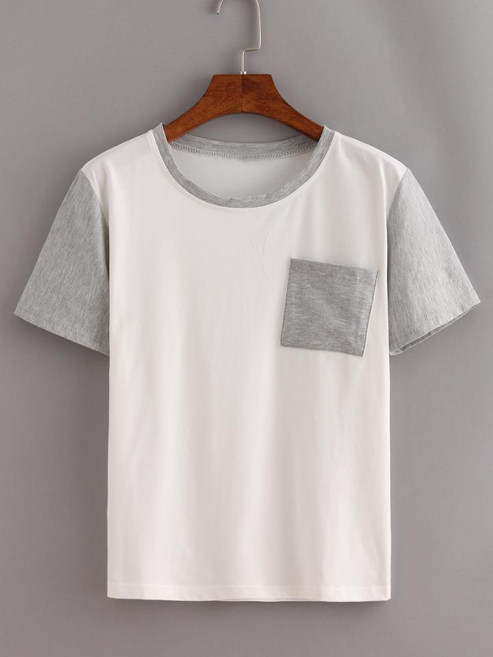 Romwe Contrast Short Sleeve Pocket T-shirt