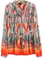 Romwe Vintage Floral Tie-waist Blouse