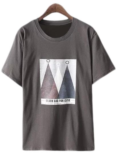 Romwe Brown Short Sleeve Print Casual T-shirt