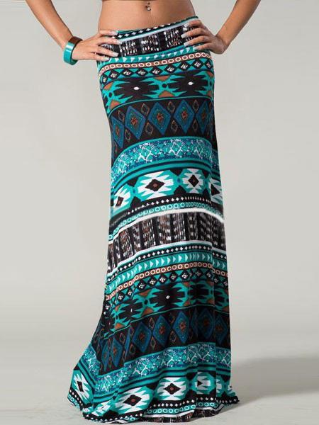 Romwe Elastic Waist Geometric Print Skirt