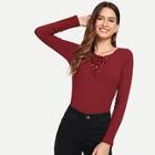 Romwe Lace Up Skinny Solid Tee