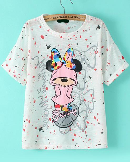Romwe Bow Mickey Print T-shirt