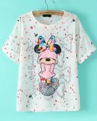 Romwe Bow Mickey Print T-shirt