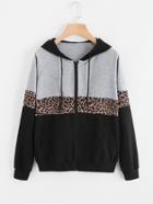 Romwe Leopard Print Hooded Sweatshirt Coat