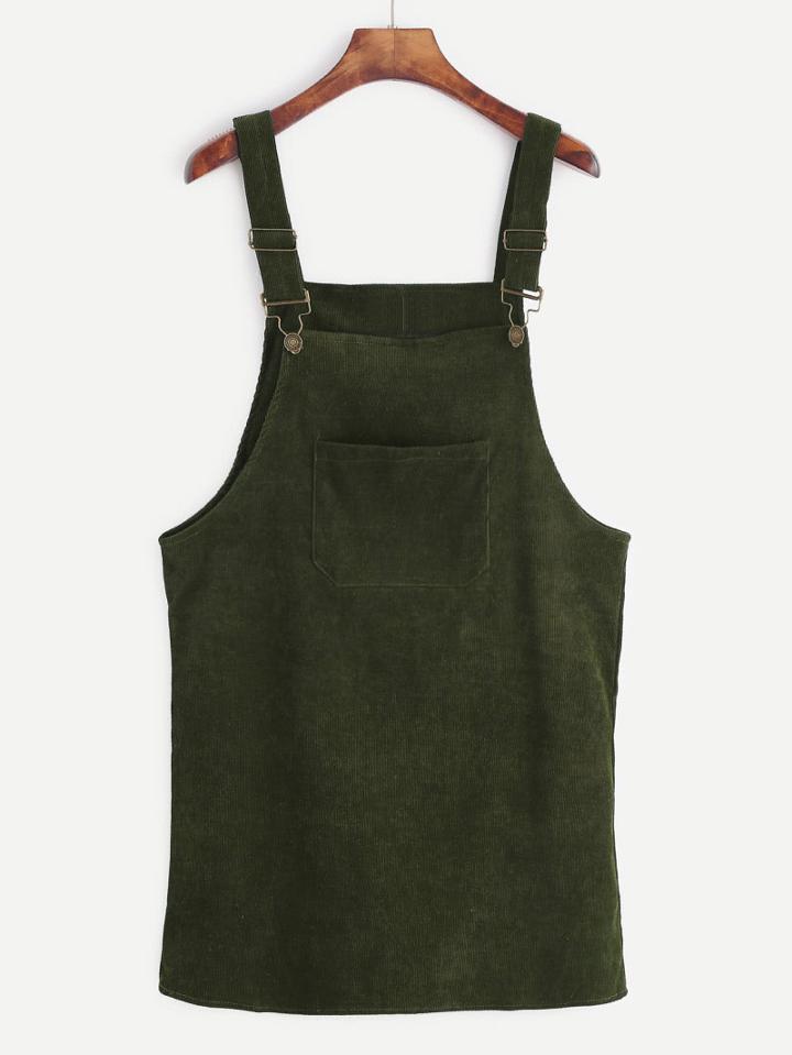 Romwe Corduroy Dungaree Dress With Pocket