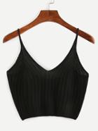 Romwe Black Ribbed Knit Crop Cami Top