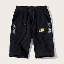 Romwe Guys Letter Print Pocket Shorts