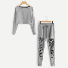 Romwe Drop Shoulder Ripped Top With Pants