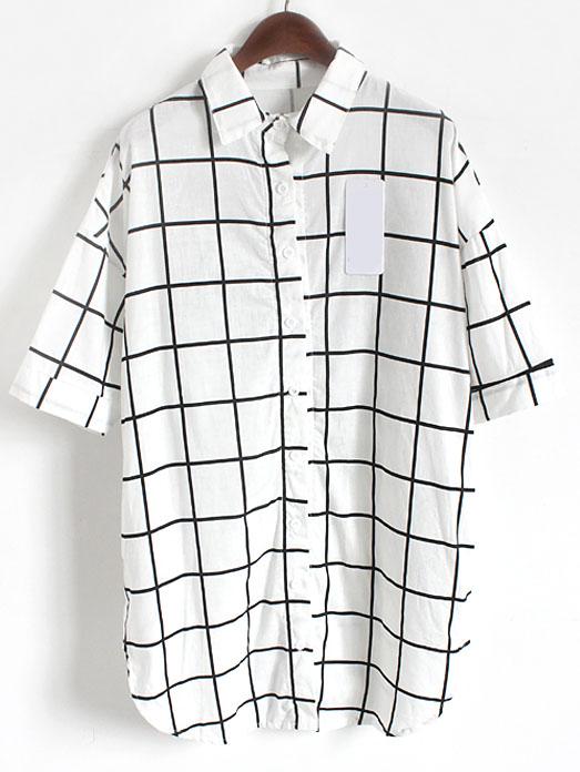 Romwe Lapel Plaid Letter Print Black Blouse