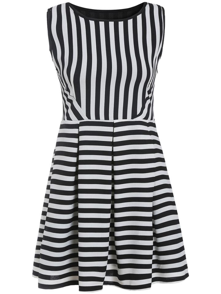 Romwe Vertical Striped Flare Sun Dress