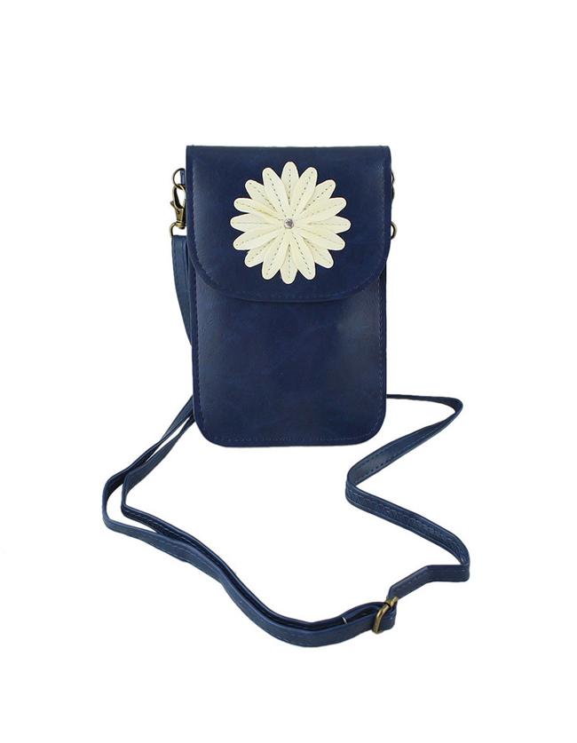 Romwe Navyblue Cute Flower Pu Card Bag