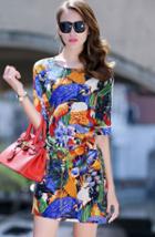 Romwe Half Sleeve Florals Contrast Lace Dress