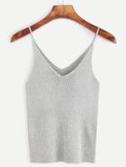 Romwe Pale Grey Ribbed Knit Cami Top