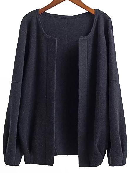 Romwe Black Open Front Drop Shoulder Loose Fit Cardigan