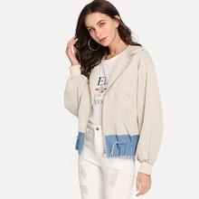 Romwe Asymmetrical Hem Hooded Jacket