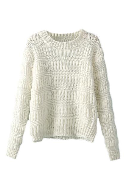 Romwe Stripe Knitted Sheer White Jumper