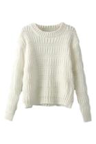 Romwe Stripe Knitted Sheer White Jumper