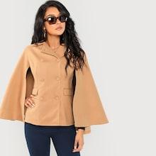 Romwe Button & Pocket Up Cloak Sleeve Coat