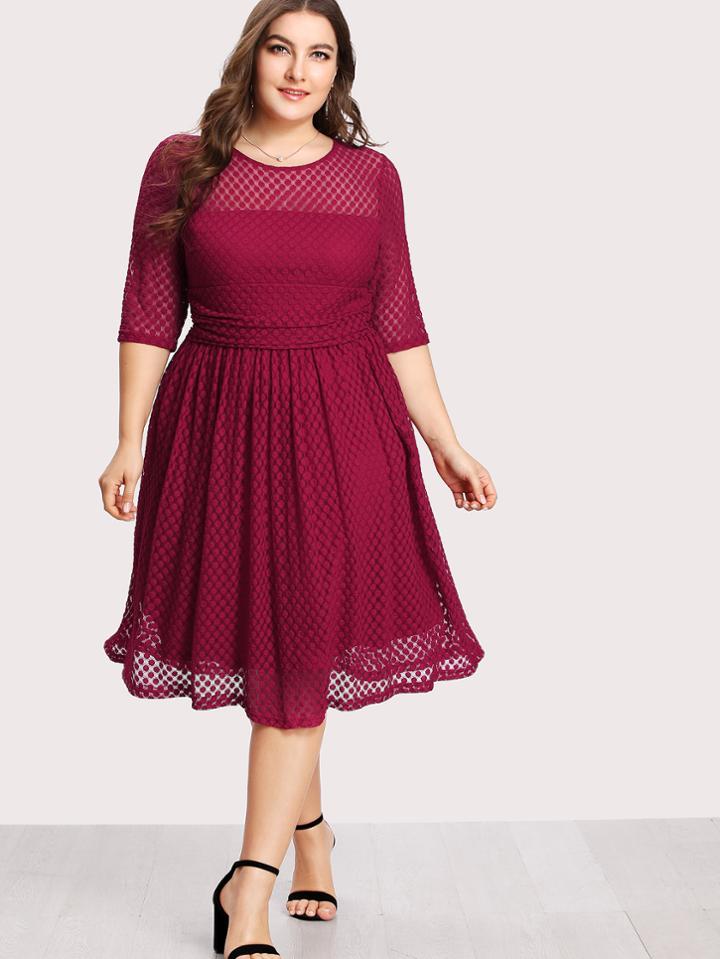 Romwe Lace Overlay Swing Dress