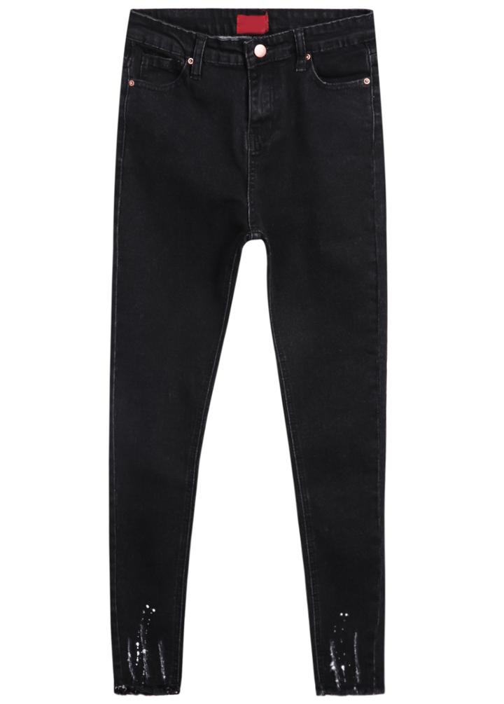 Romwe Pockets Black Denim Pant