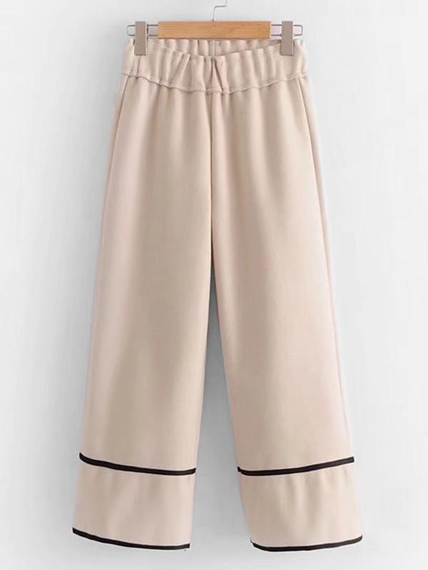 Romwe Striped Detail Wide Leg Pants