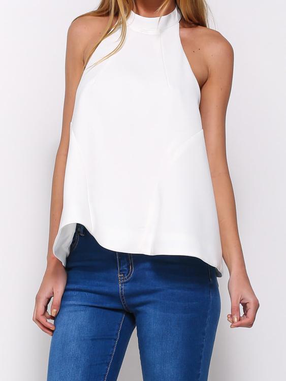 Romwe Halter Backless White Tank Top
