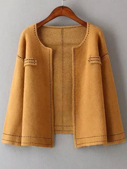 Romwe Long Sleeve Knit Khaki Coat