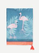 Romwe Flamingos Print Tassel Decorated Scarf