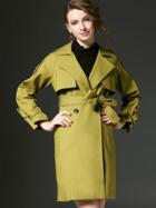 Romwe Army Green Lapel Long Sleeve Tie-waist Pockets Coat