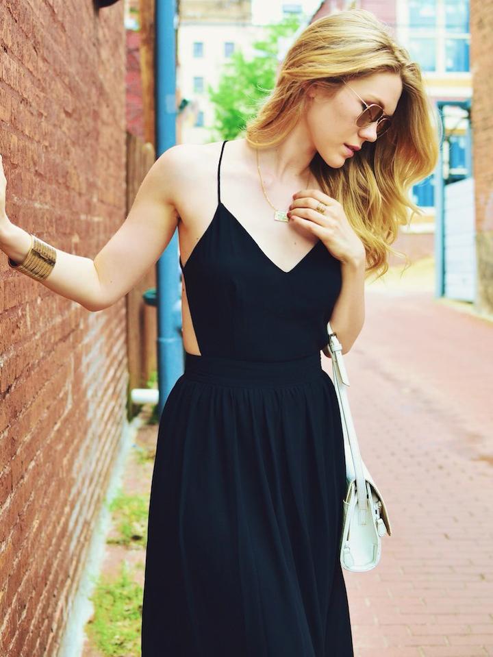 Romwe V-neck Cami Straps Backless Maxi Dress