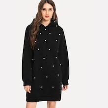 Romwe Beaded Decoration Drawstring Decoration Hooded Dress