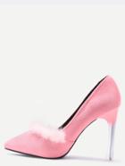 Romwe Light Pink Fur Trim Suede Sheer Heeled Pumps