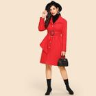 Romwe Self Belted Buttoned Coat