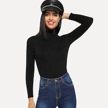 Romwe Button Detail Solid Skinny Sweater
