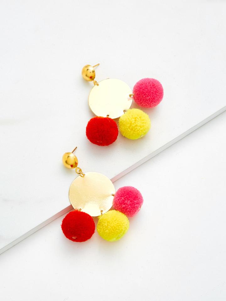 Romwe Pom-pom Disc Earrings